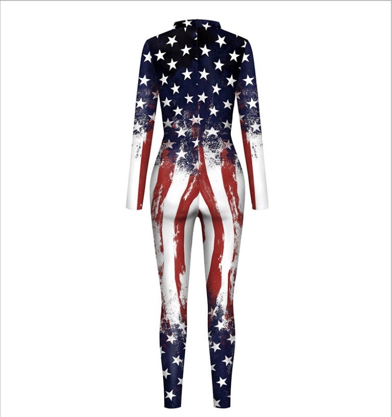 Independence Day Skinny Bodysuit - American Flag Eagle Print Jumpsuit